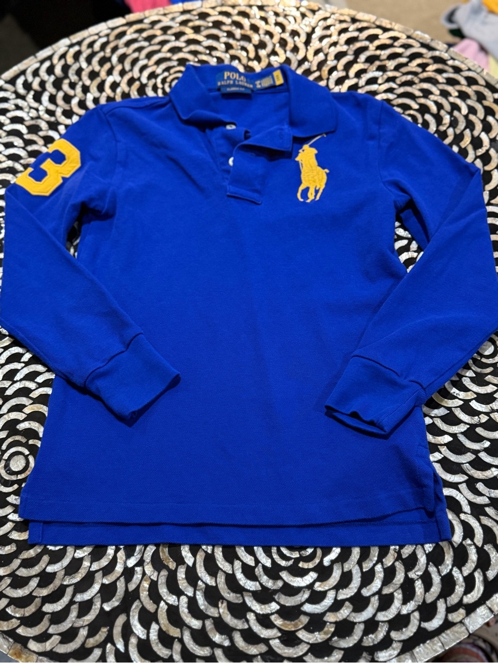 Ralph Lauren Kids Big Pony Long-Sleeve Polo Shirt - Royal Blue with Yellow Logo